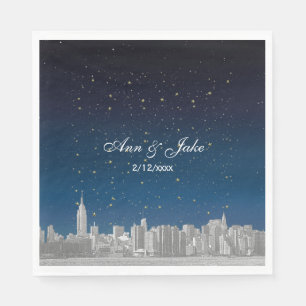 Serviettes Jetables Mariage étoilé bleu de la skyline de NYC gravée