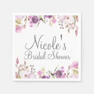 Serviettes Jetables Mariage floral aquarelle lavande lilac pourpre