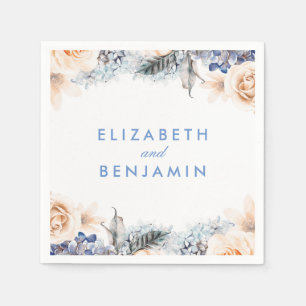 Serviettes Jetables Mariage floral bleu poussiéreux et bracelet souple