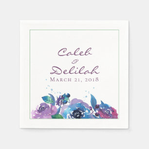 Serviettes Jetables Mariage floral bleu profond violet Moody Twilight
