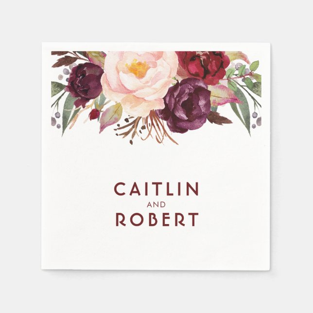 Serviettes Jetables Mariage floral de Bourgogne (Devant)