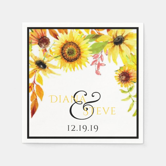 Serviettes Jetables Mariage floral rustique de tournesol (Devant)