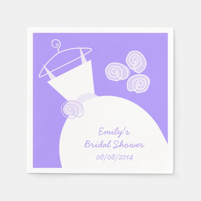 Serviettes Jetables Mariage Gown Violet douche nuptiale 'Texte' (Devant)