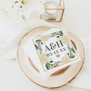 Serviettes Jetables Mariage Monogramme Classique en Forme de Coeur Flo
