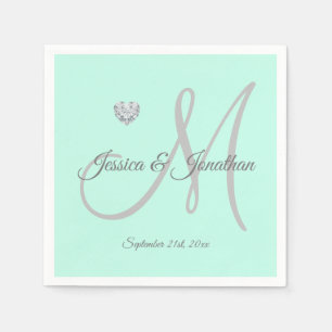 Serviettes Jetables Mariage monogramme personnalisé Mint Green Heart