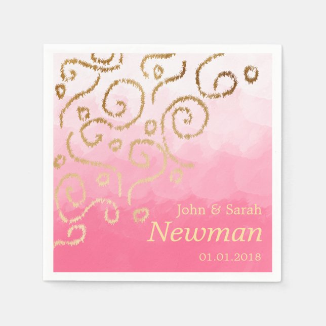 Serviettes Jetables mariage motif élégant moderne faux or (Devant)