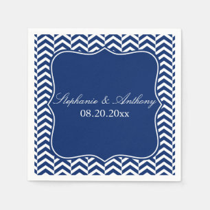 Serviettes Jetables Mariage Motif Monogram Royal Blue Chevron