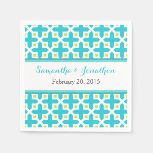 Serviettes Jetables Mariage Motif Turquoise & Lime Green Cross