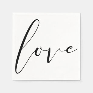 Serviettes Jetables MARIAGE Noir Blanc Typographie Moderne Amour
