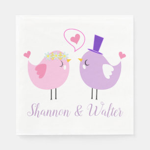 Serviettes Jetables Mariage Oiseaux Roses et Violets, Enterrement de V