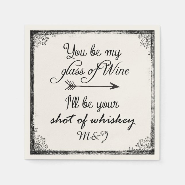 Serviettes Jetables Mariage ou Anniversaire Citation amusante avec ini (Devant)