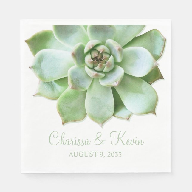 Serviettes Jetables Mariage ou Fête des mariées succulent vert verdoya (Devant)