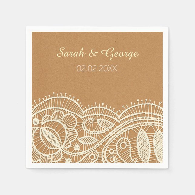Serviettes Jetables Mariage papier dentelle et Kraft (Devant)
