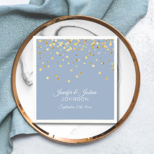 Serviettes Jetables Mariage personnalisé Dusty BLUE Gold Confetti