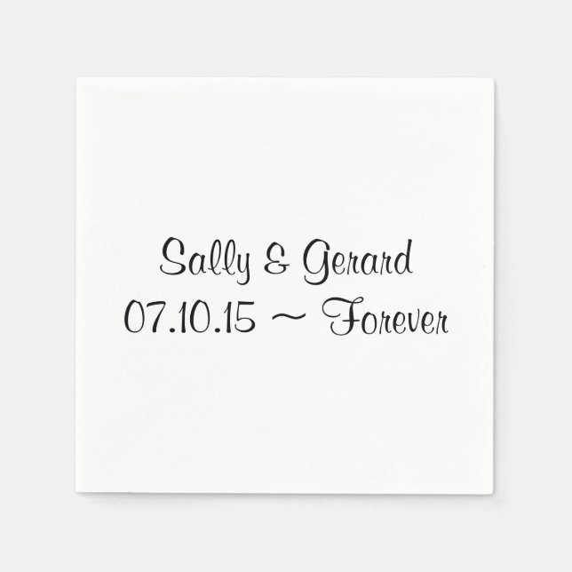 Serviettes Jetables Mariage personnalisé Napkin Blanc Retour noir (Devant)