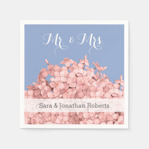 Serviettes Jetables Mariage personnalisé Sérénité Bleue Hortensia Rose