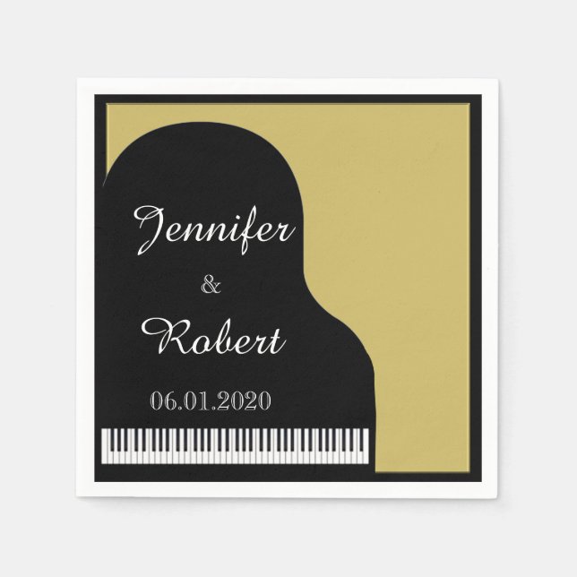 Serviettes Jetables Mariage Piano Noir et Or Napkin (Devant)
