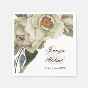 Serviettes Jetables Mariage romantique White Peonies