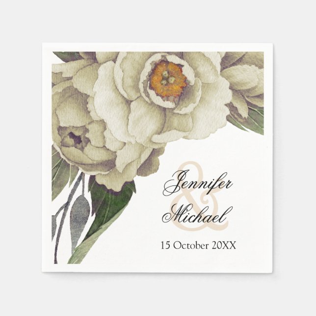 Serviettes Jetables Mariage romantique White Peonies (Devant)