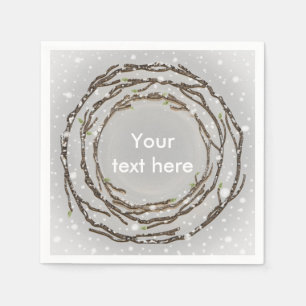 Serviettes Jetables Mariage rustique d'hiver Branches & Neige de campa