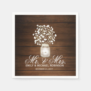 Serviettes Jetables Mariage rustique jarre de mason floral
