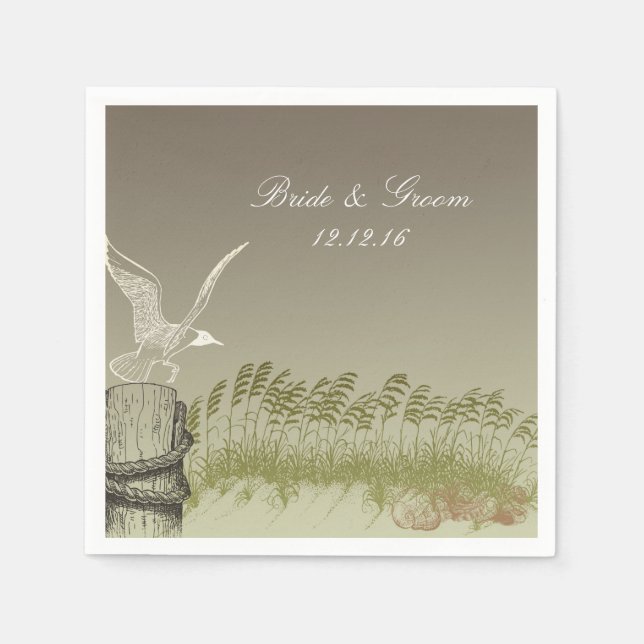 Serviettes Jetables Mariage sur la plage d'or (Devant)