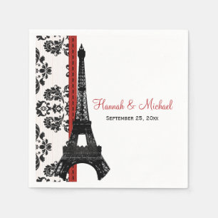 Serviettes Jetables MARIAGE tour Eiffel Damask ROUGE