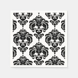 Serviettes Jetables Mariage Vintage Noir & Blanc à motifs de Damas Evé