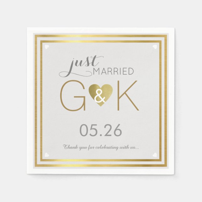 Serviettes Jetables Marié + Monogramme. Accueil de mariage agréable (Devant)