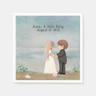 Serviettes Jetables mariée mignonne et mariée sur la plage