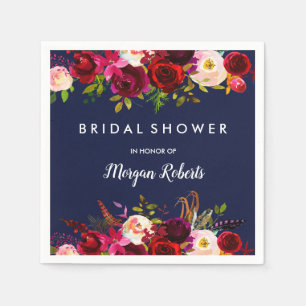 Serviettes Jetables Marine Bleu Bourgogne Rouge Boho Fête des mariées 