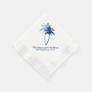 Serviettes Jetables Marine Blue Palm Trees Beach Mariage