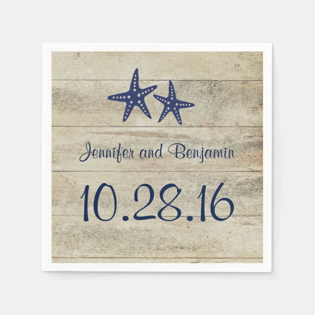 Serviettes Jetables Marine Starfish Rustic Driftwood Beach Wedding (Devant)