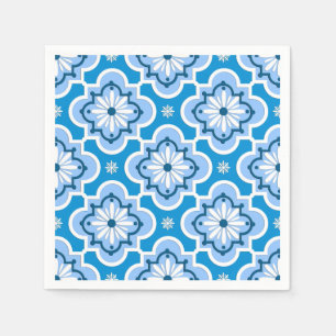 Serviettes Jetables Marocain en tuiles motif - Bleu et Blanc