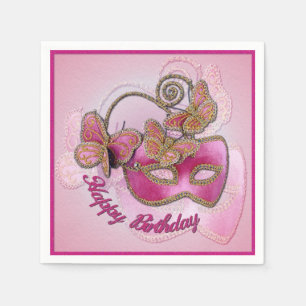 Serviettes Jetables Mascarade rose Mascarade Masque Anniversaire