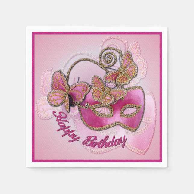 Serviettes Jetables Mascarade rose Mascarade Masque Anniversaire (Devant)