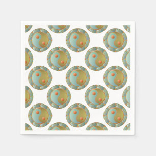 Serviettes Jetables Médaillon Yin Yang Or Turquoise