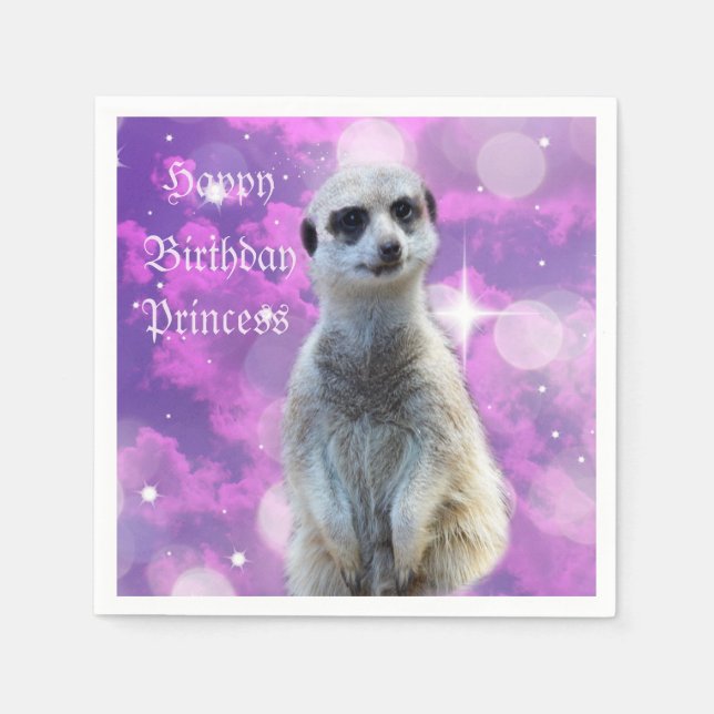 Serviettes Jetables Meerkat Sur Pink Purple Joyeux Logo D'Anniversaire (Devant)