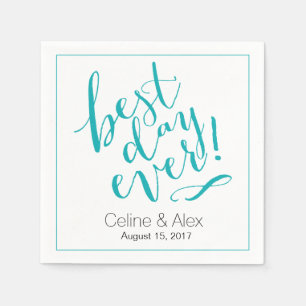 Serviettes Jetables MEILLEUR JOUR Jour de mariage   TURQUOISE