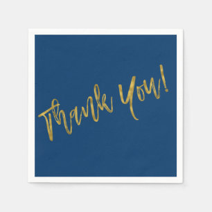 Serviettes Jetables Merci bleu marine et or Faux