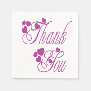 Serviettes Jetables Merci Coeurs Violet Et Blanc - Mariage