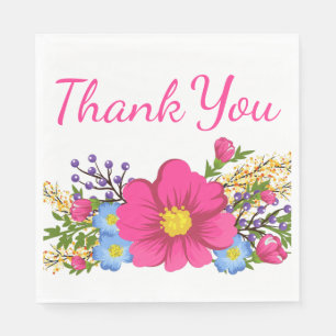 Serviettes Jetables Merci floral rose Magenta Aquarelle Fleurs