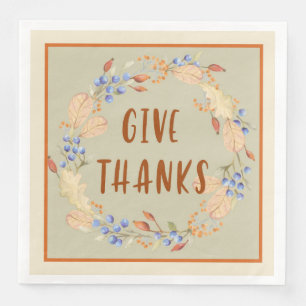 Serviettes Jetables Merci, Serviettes de couronnes Thanksgiving