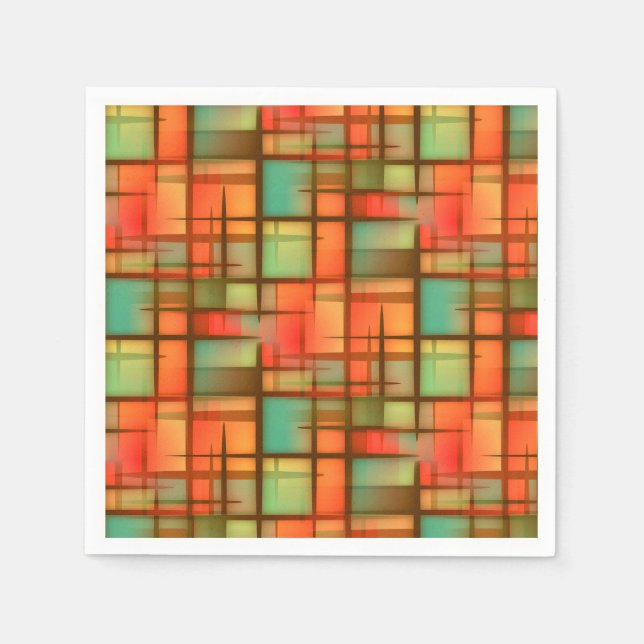 Serviettes Jetables Mi-siècle Moderne Abstrait Plaid Rouge Bleu Vert (Devant)