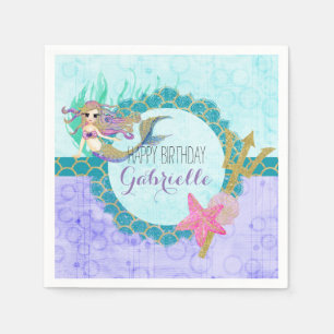 Serviettes Jetables Mignonne sirène Monogramme Turquoise et violette J