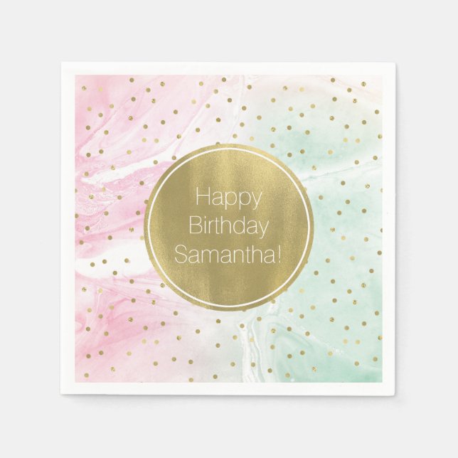 Serviettes Jetables Mint Pink Gold Ombre Confetti Anniversaire (Devant)
