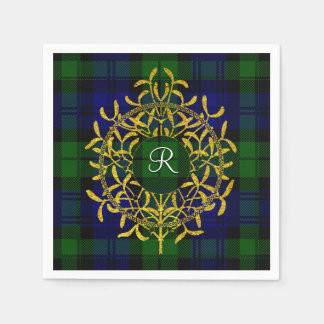 Serviettes Jetables Mistletoe Or Monogramme Plaid Blackwatch