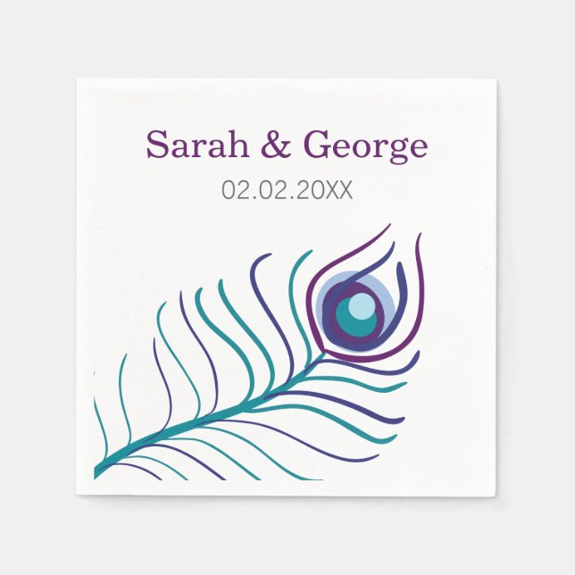 Serviettes Jetables Mod violet, bleu turquoise paon mariage serviette (Devant)