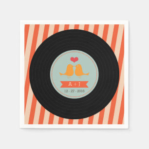 Serviettes Jetables Moderne Retro Vinyl Record Orange Sky Blue Mariage