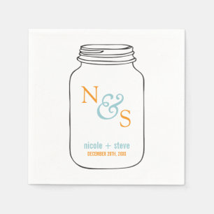 Serviettes Jetables Monnaie et Tangerine Mason Jar Mariage monogramme